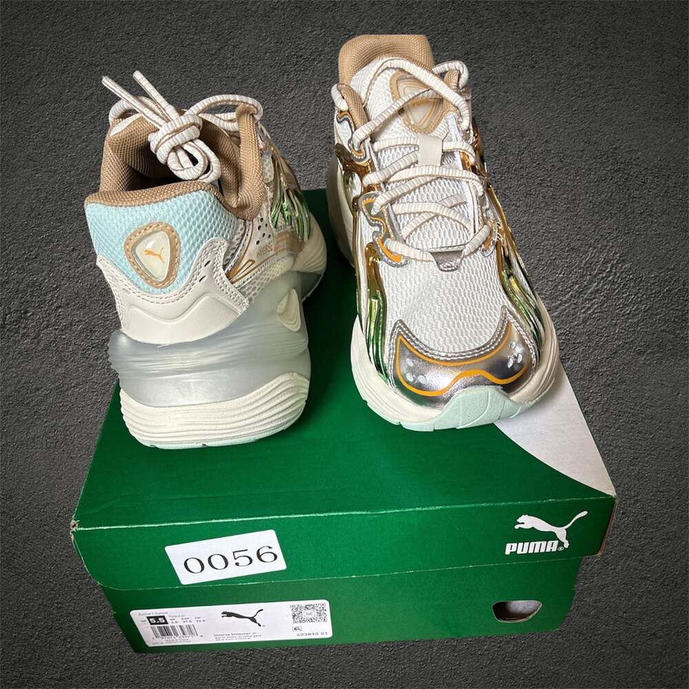 Puma Inverse Shimmer Sneakers Warm White/Archive Gold-Brand new-size 5.5 womens - Picture 2 of 7